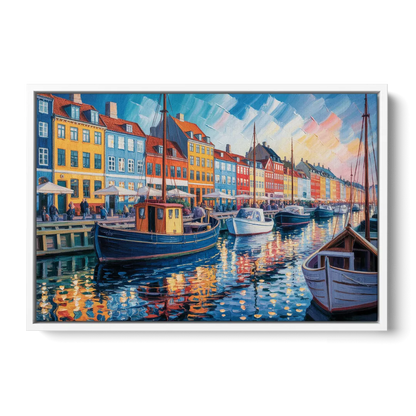 Nyhavn Serenity Front - White Canvas Wall Art