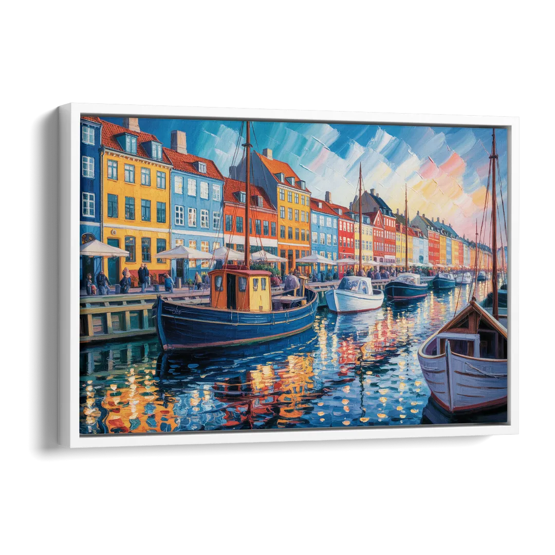 Nyhavn Serenity Side - White Canvas Wall Art
