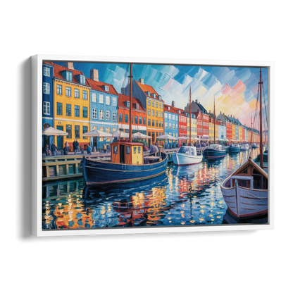 Nyhavn Serenity Side - White Canvas Wall Art