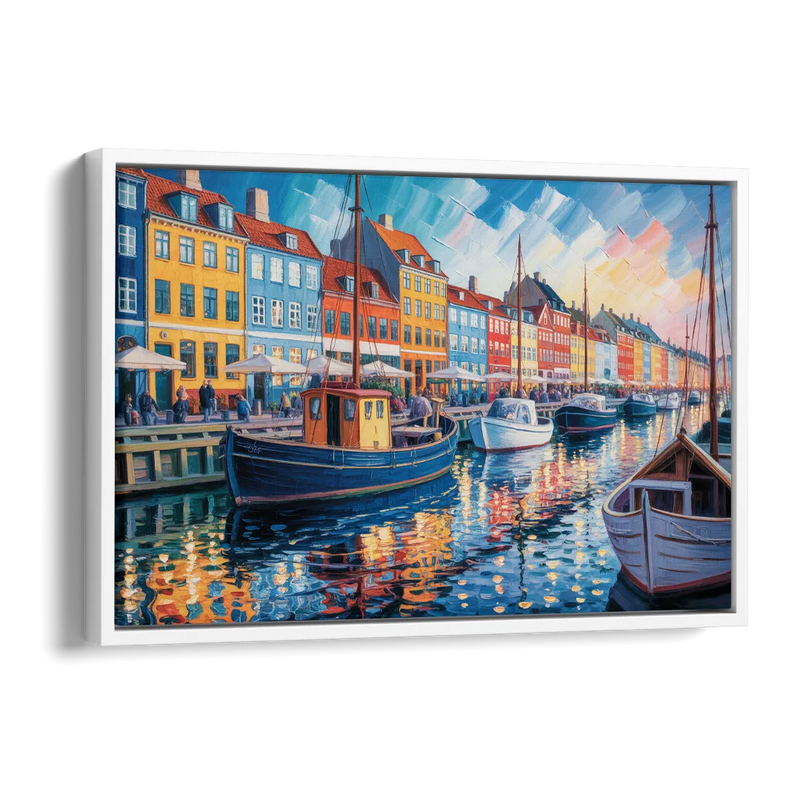 Nyhavn Serenity Side - White Canvas Wall Art
