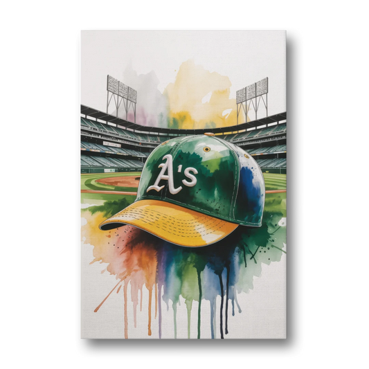 Oakland Athletics A Watercolor Tribute to Baseball Legacy - Canvas Wall Art - Front