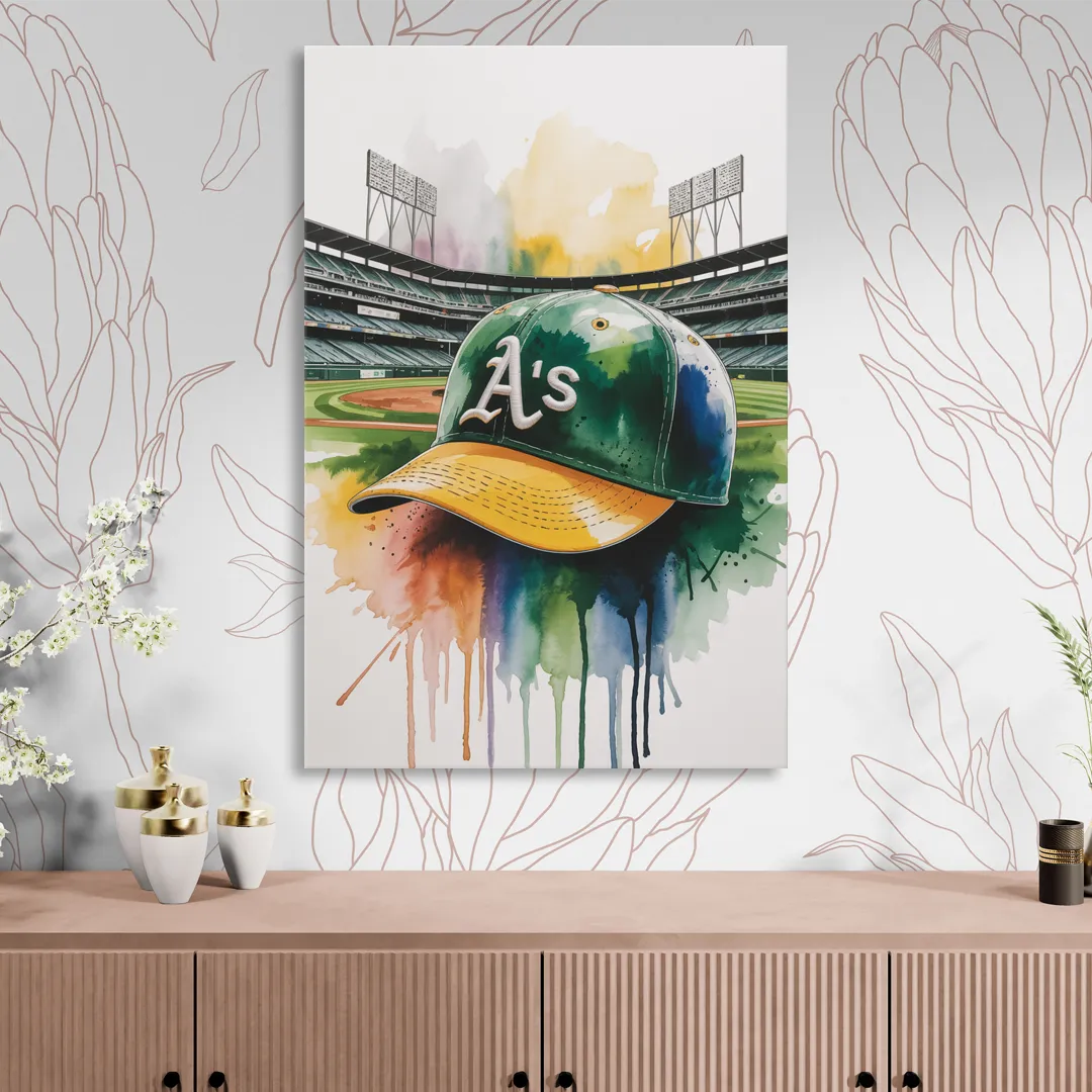 Oakland Athletics A Watercolor Tribute to Baseball Legacy Sitting Room - Canvas Wall Art