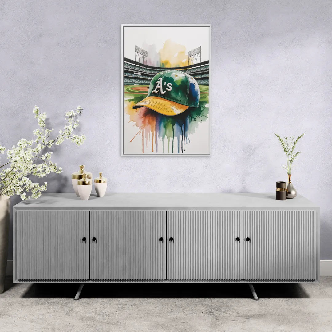 Oakland Athletics A Watercolor Tribute to Baseball Legacy - Living Room White Frame Canvas