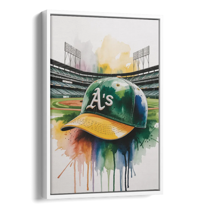 Oakland Athletics A Watercolor Tribute to Baseball Legacy Side - White Canvas Wall Art