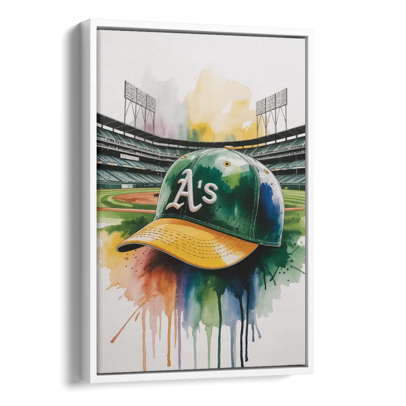 Oakland Athletics A Watercolor Tribute to Baseball Legacy Side - White Canvas Wall Art