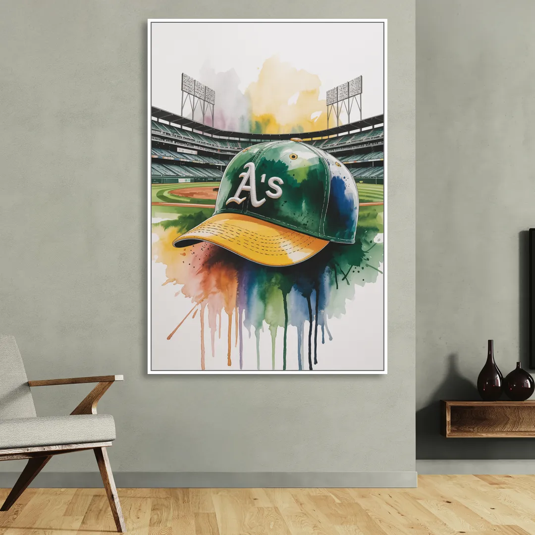 Oakland Athletics A Watercolor Tribute to Baseball Legacy Sitting Room - White Canvas Wall Art
