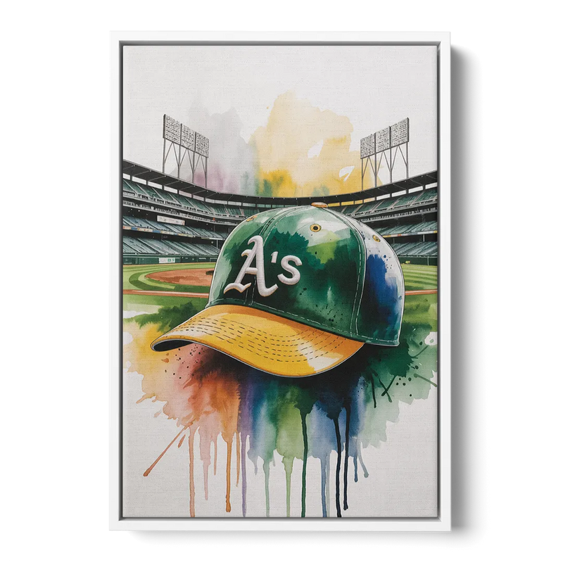 Oakland Athletics A Watercolor Tribute to Baseball Legacy Front - White Canvas Wall Art