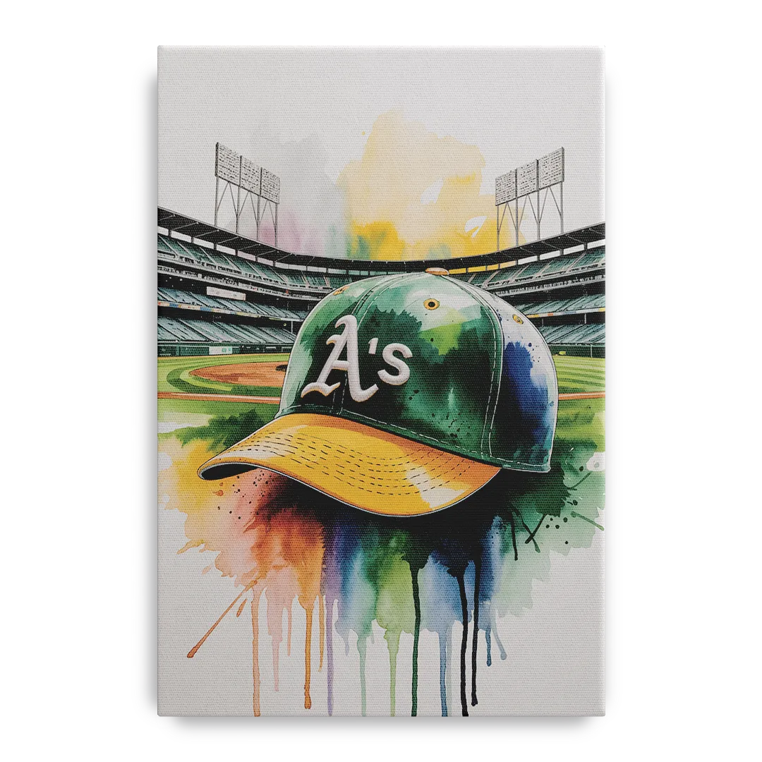 Oakland Athletics A Watercolor Tribute to Baseball Legacy Front - Canvas Wall Art