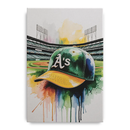 Oakland Athletics A Watercolor Tribute to Baseball Legacy Front - Canvas Wall Art