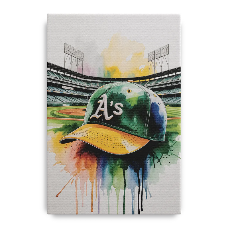 Oakland Athletics A Watercolor Tribute to Baseball Legacy Front - Canvas Wall Art