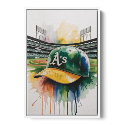 Oakland Athletics A Watercolor Tribute to Baseball Legacy - White Frame Canvas