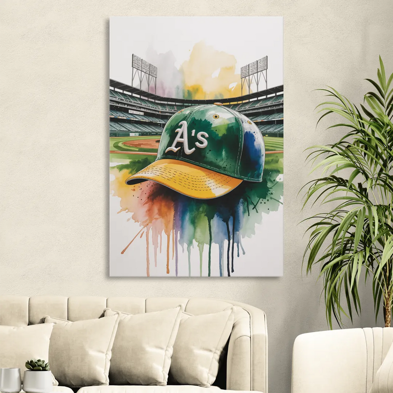 Oakland Athletics A Watercolor Tribute to Baseball Legacy Living Room - Canvas Wall Art