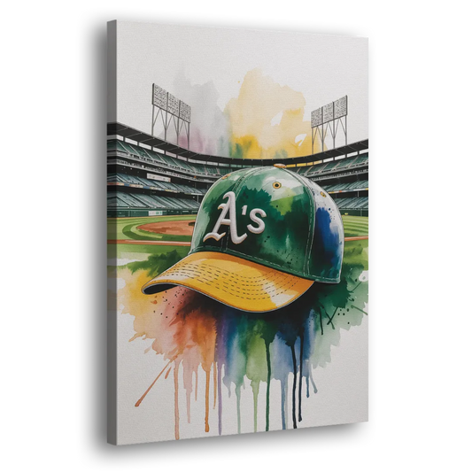 Oakland Athletics A Watercolor Tribute to Baseball Legacy Side - Canvas Wall Art
