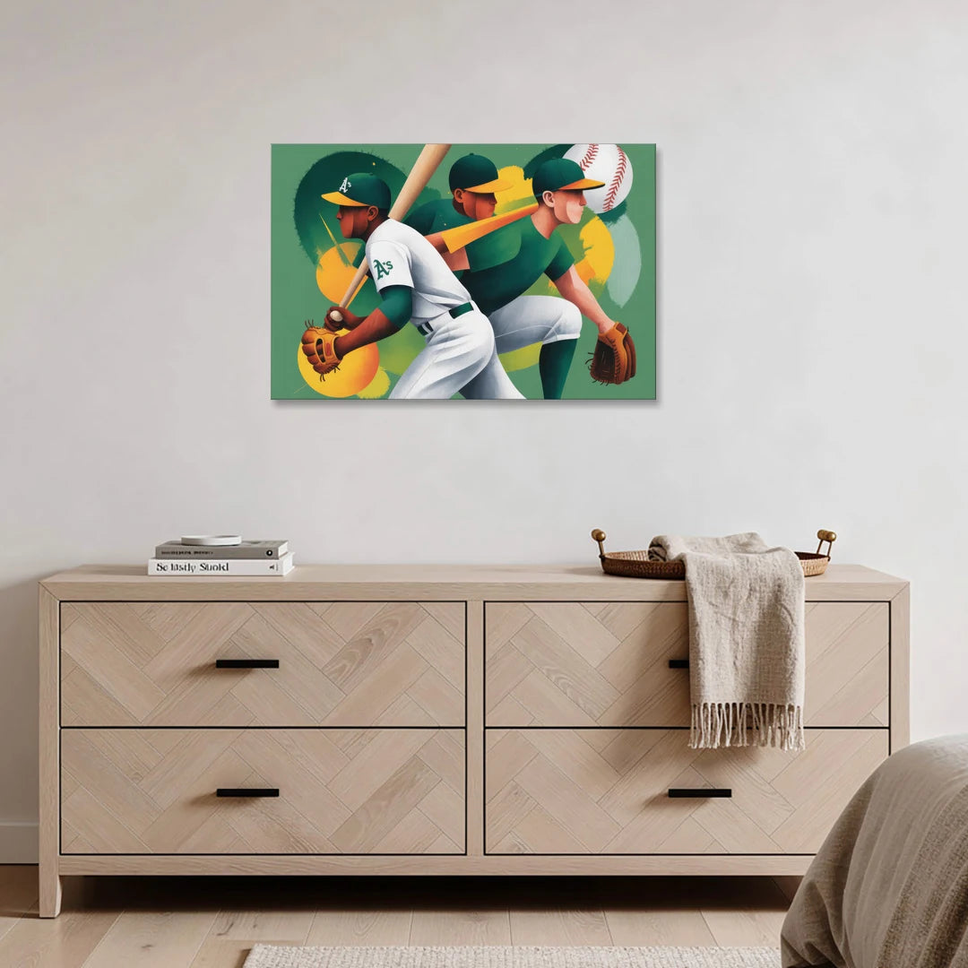 Oakland Athletics Abstract Baseball Energy - Canvas Wall Art - Coffee Table - 36x24