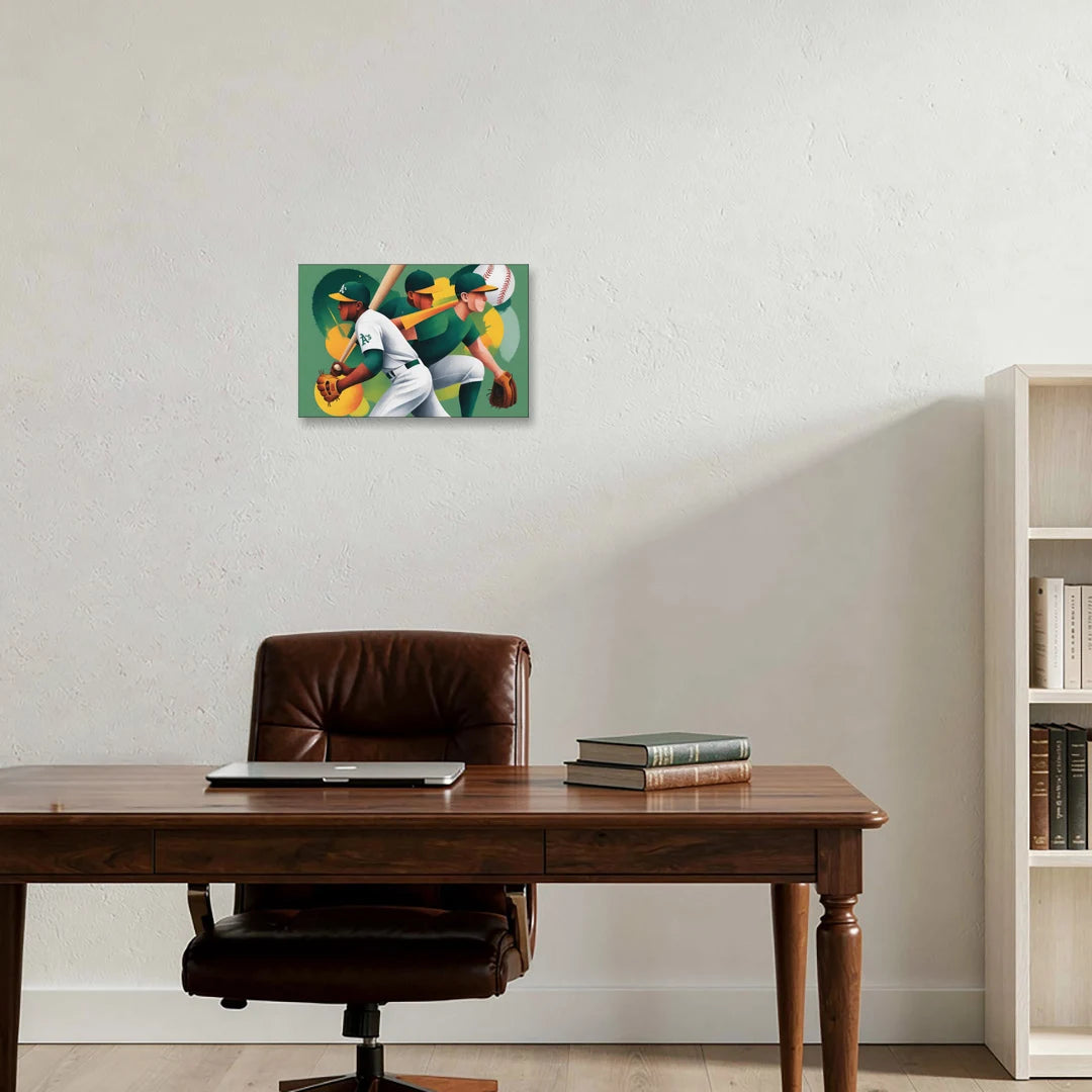 Oakland Athletics Abstract Baseball Energy - Canvas Wall Art - Office - 18x12