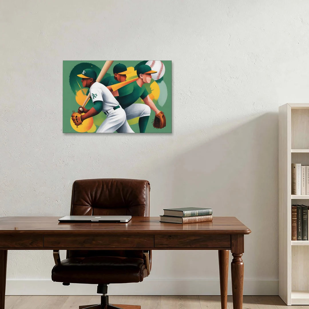 Oakland Athletics Abstract Baseball Energy - Canvas Wall Art - Office - 30x20