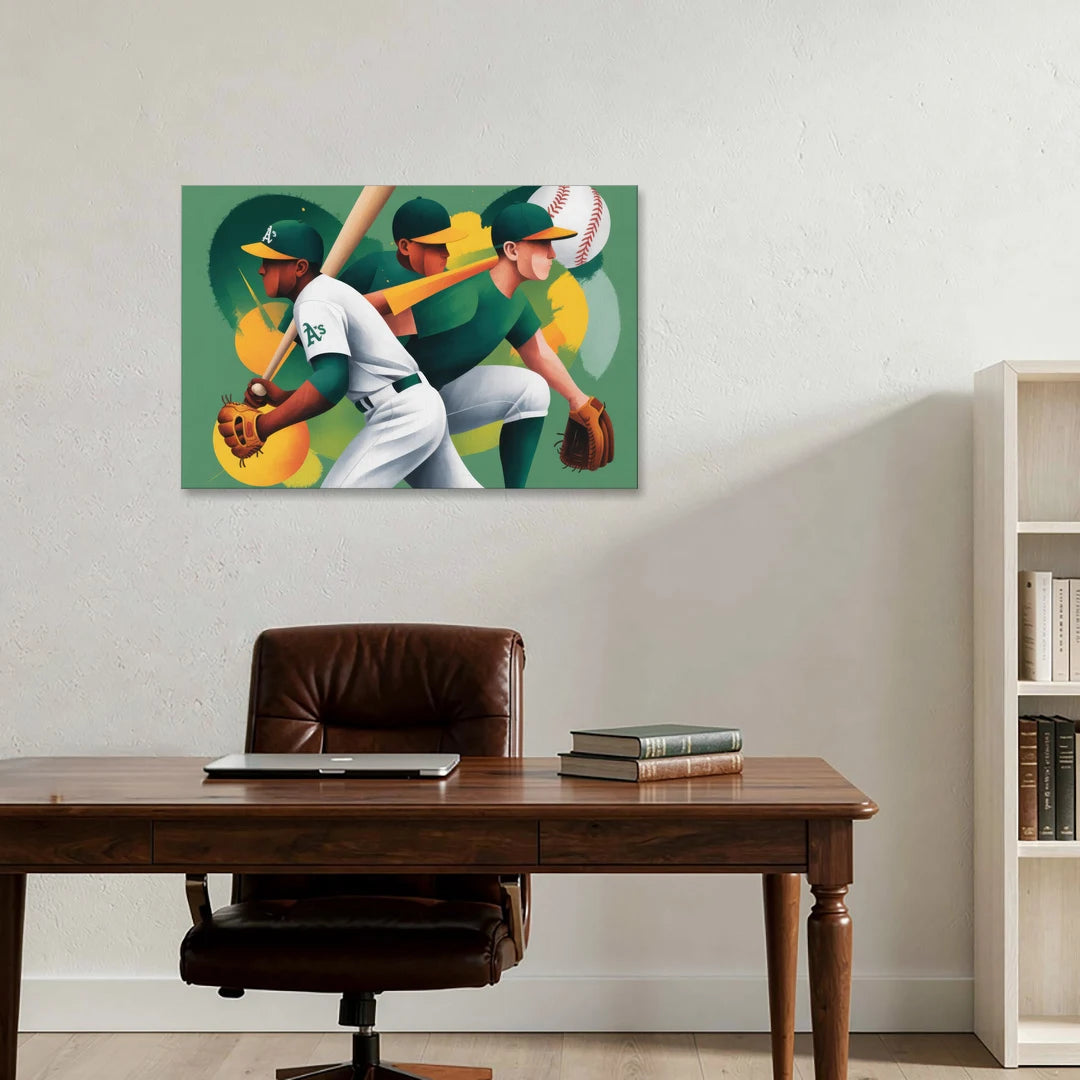 Oakland Athletics Abstract Baseball Energy - Canvas Wall Art - Office - 36x24