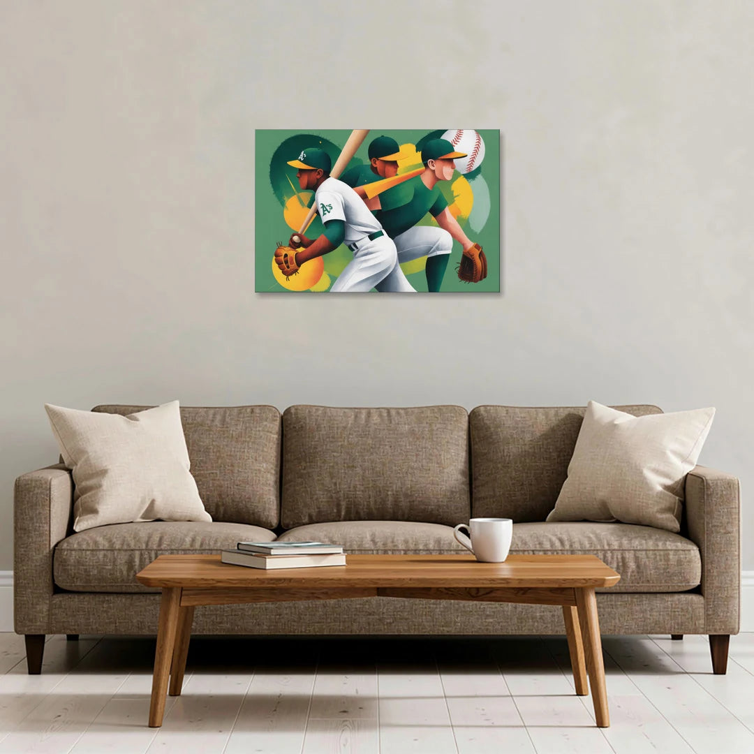 Oakland Athletics Abstract Baseball Energy - Canvas Wall Art - Sofa - 30x20