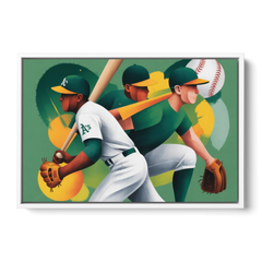 Oakland Athletics Abstract Baseball Energy - White Framed Canvas Wall Art - Front