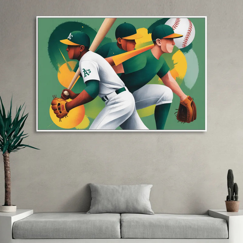 Oakland Athletics Abstract Baseball Energy Sitting Room - White Canvas Wall Art