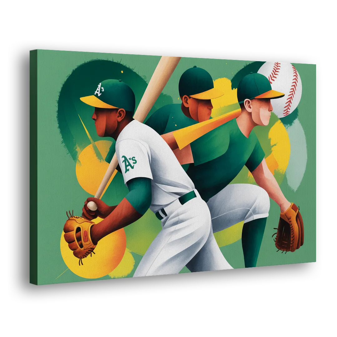 Oakland Athletics Abstract Baseball Energy Side - Canvas Wall Art