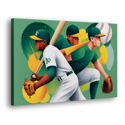 Oakland Athletics Abstract Baseball Energy Side - Canvas Wall Art