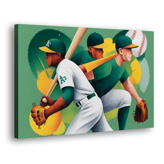Oakland Athletics Abstract Baseball Energy Side - Canvas Wall Art