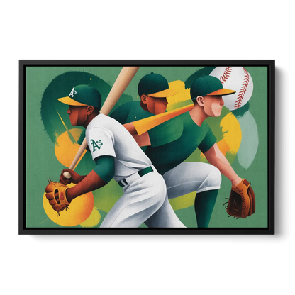 Oakland Athletics Abstract Baseball Energy Front - Black Canvas Wall Art