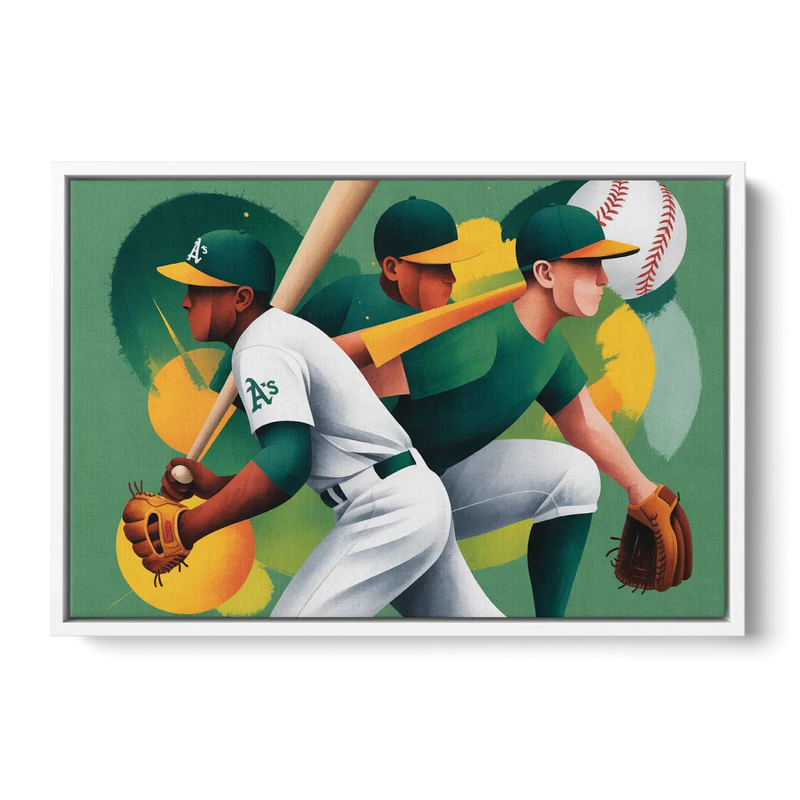 Oakland Athletics Abstract Baseball Energy Front - White Canvas Wall Art