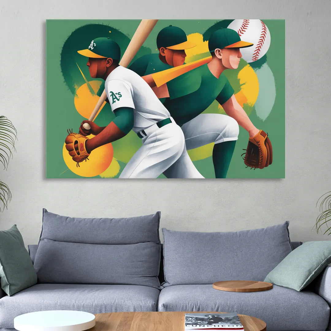 Oakland Athletics Abstract Baseball Energy Sitting Room - Canvas Wall Art