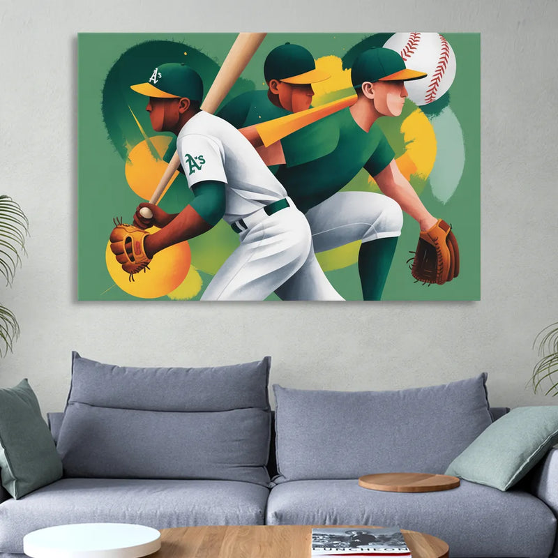 Oakland Athletics Abstract Baseball Energy Sitting Room - Canvas Wall Art