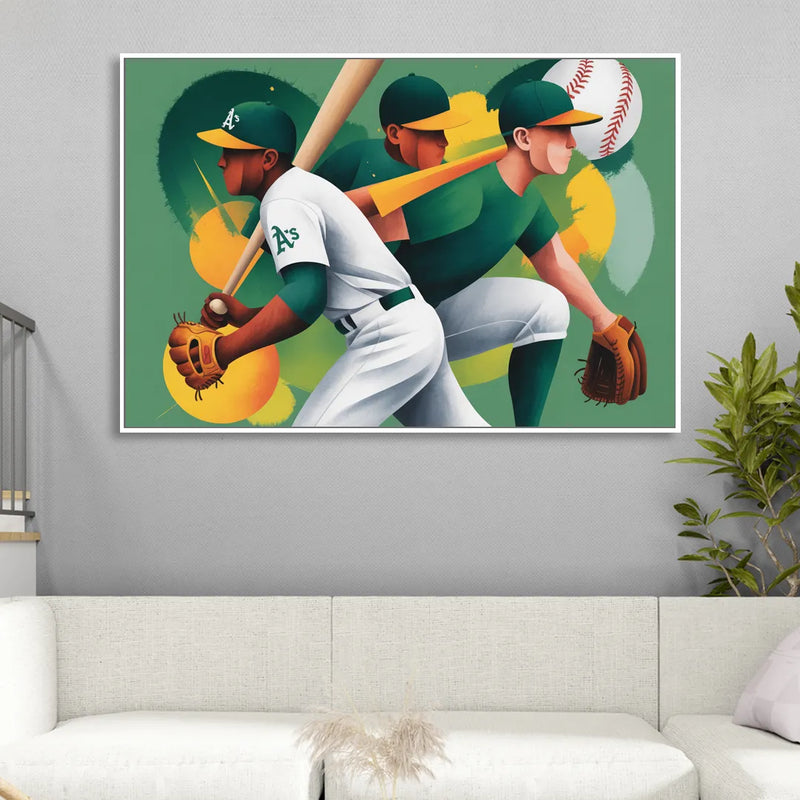 Oakland Athletics Abstract Baseball Energy Living Room - White Canvas Wall Art