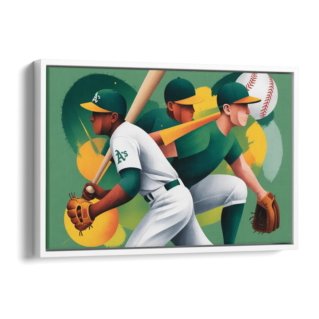Oakland Athletics Abstract Baseball Energy Side - White Canvas Wall Art