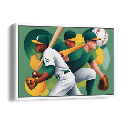 Oakland Athletics Abstract Baseball Energy Side - White Canvas Wall Art