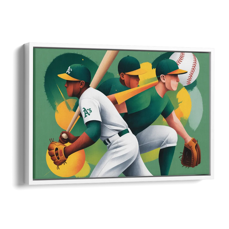 Oakland Athletics Abstract Baseball Energy Side - White Canvas Wall Art