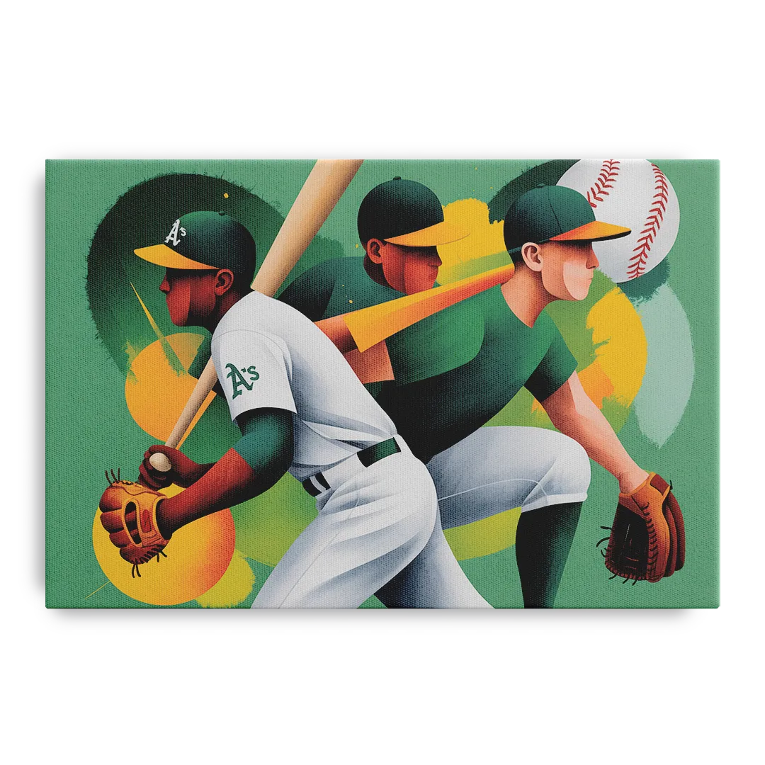 Oakland Athletics Abstract Baseball Energy Front - Canvas Wall Art