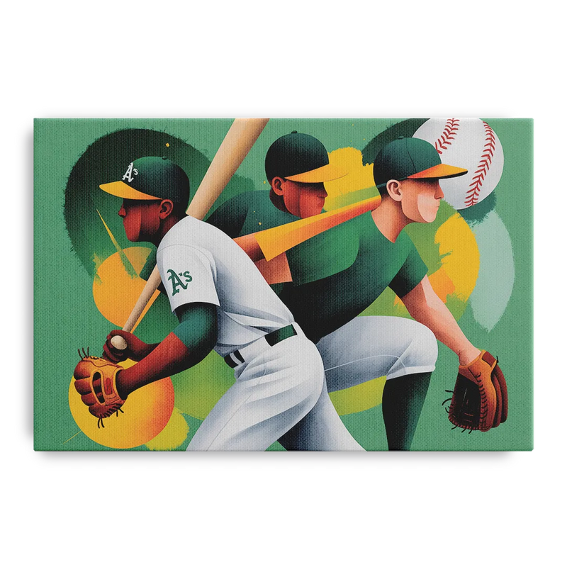 Oakland Athletics Abstract Baseball Energy Front - Canvas Wall Art