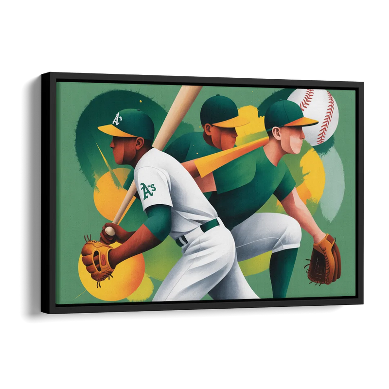 Oakland Athletics Abstract Baseball Energy Side - Black Canvas Wall Art