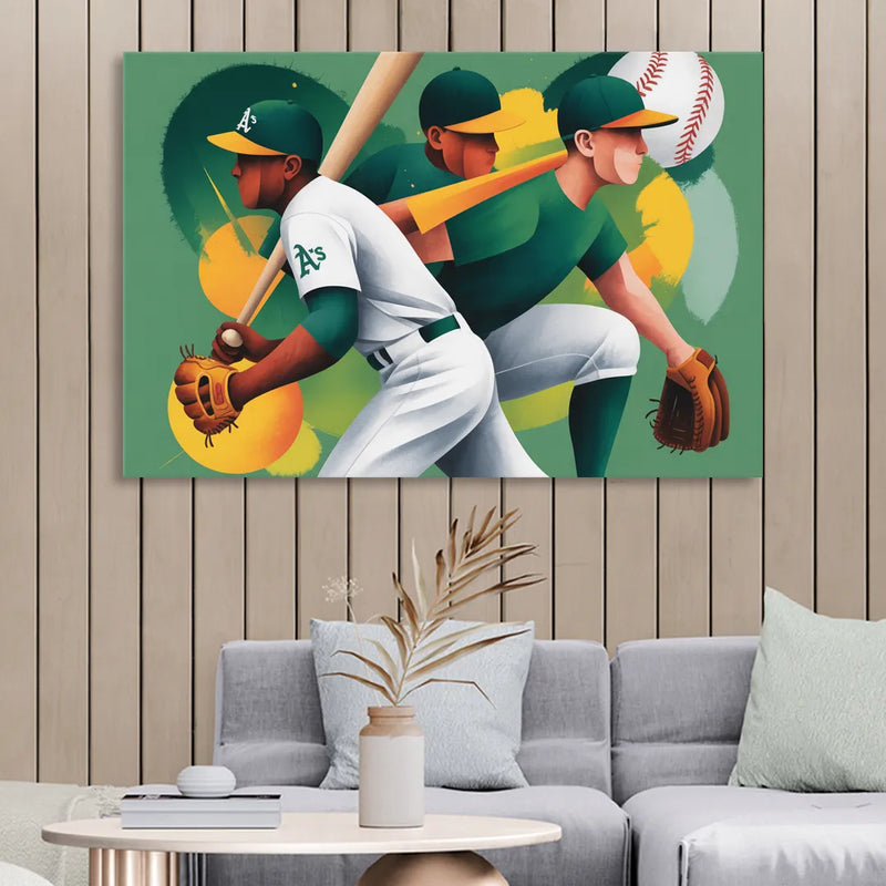 Oakland Athletics Abstract Baseball Energy Living Room - Canvas Wall Art