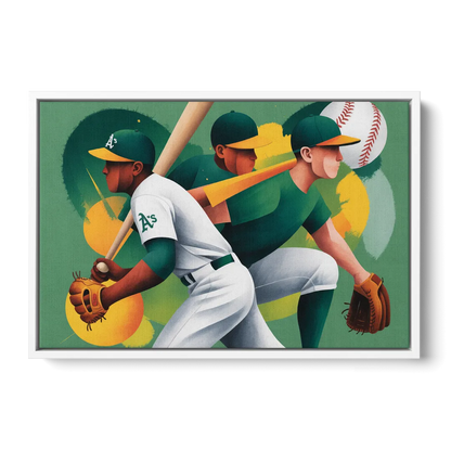 Oakland Athletics Abstract Baseball Energy - White Frame Canvas