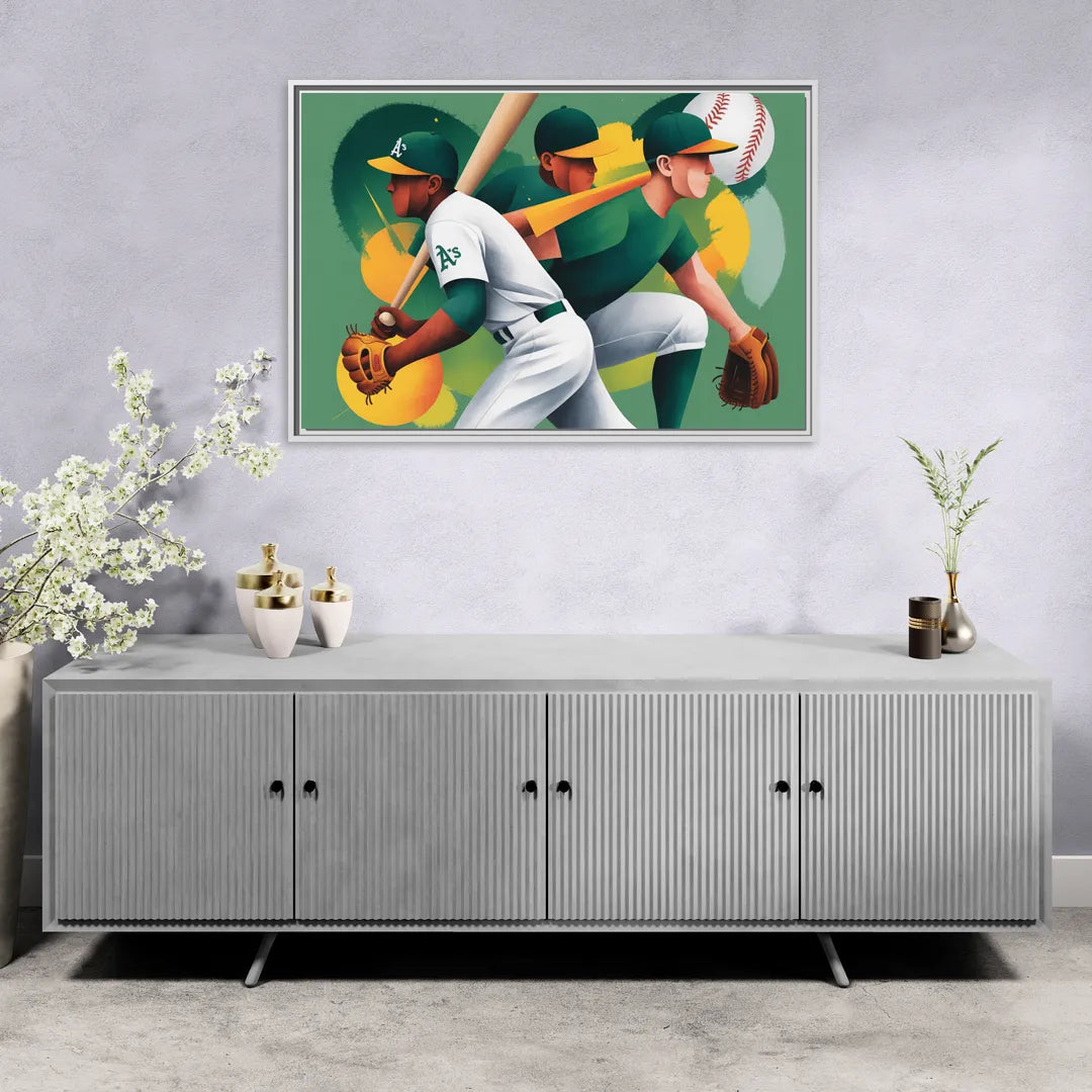 Oakland Athletics Abstract Baseball Energy - Living Room White Frame Canvas