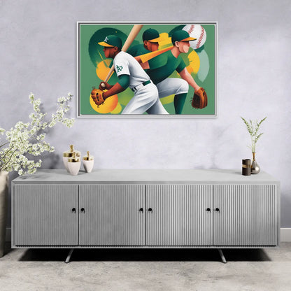 Oakland Athletics Abstract Baseball Energy - Living Room White Frame Canvas