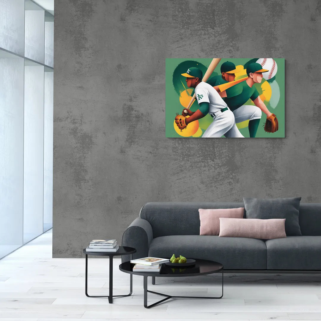 Oakland Athletics Abstract Baseball Energy - Canvas Wall Art Living Room