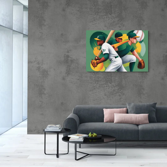 Oakland Athletics Abstract Baseball Energy - Canvas Wall Art Living Room