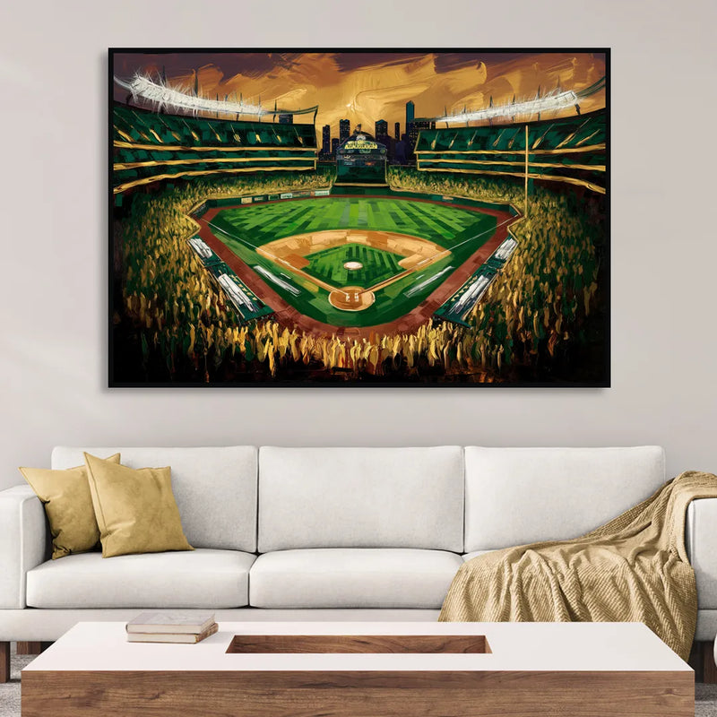 Oakland Athletics Stadium Sitting Room - Black Canvas Wall Art