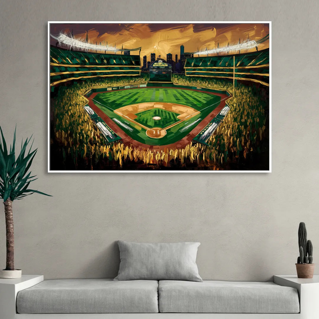 Oakland Athletics Stadium Sitting Room - White Canvas Wall Art