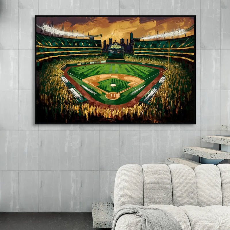 Oakland Athletics Stadium Living Room - Black Canvas Wall Art