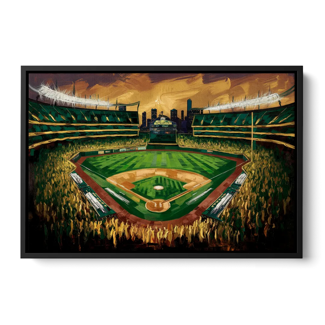 Oakland Athletics Stadium Front - Black Canvas Wall Art
