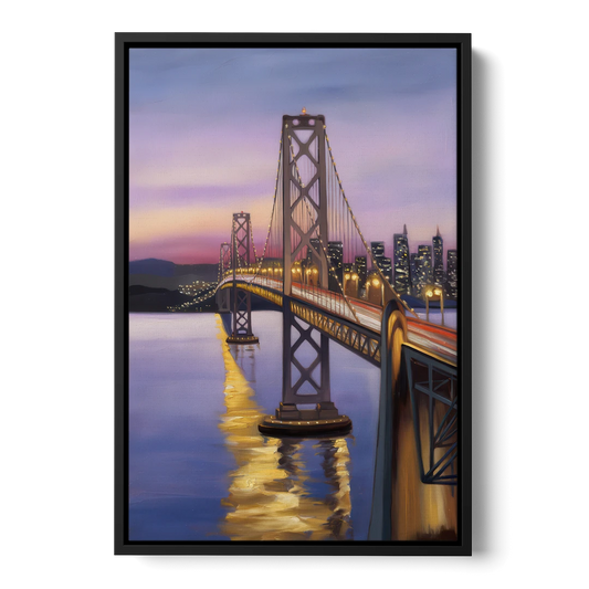 Oakland Bay Bridge View - Black Framed Canvas Wall Art - Front
