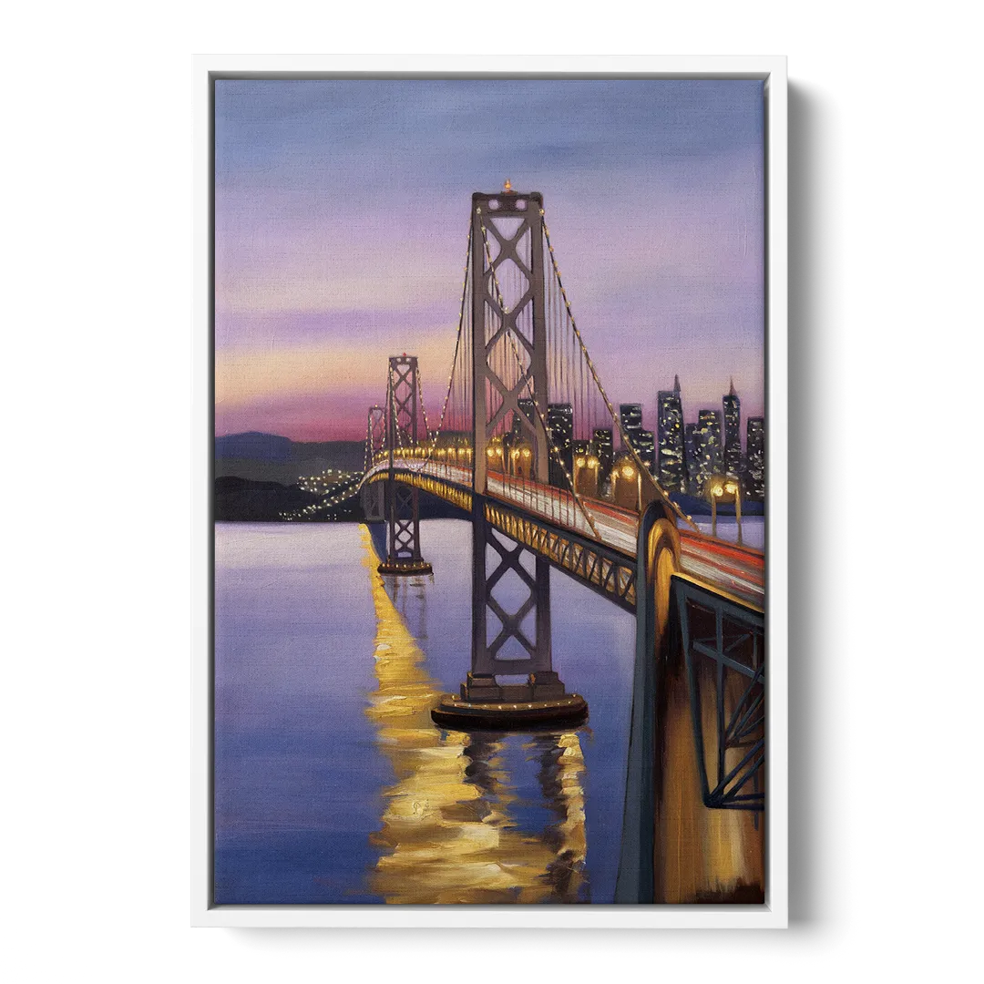 Oakland Bay Bridge View Front - White Canvas Wall Art